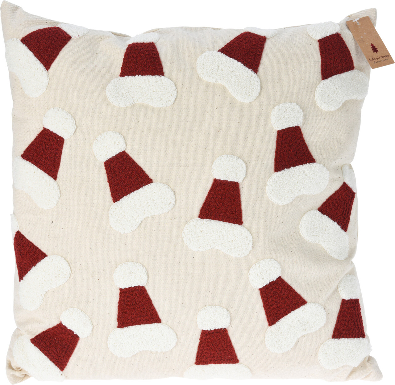 Perna pentru scaun Santa Hat v1, Excellent Houseware, 45x45 cm, poliester, bej/rosu - imagine 3